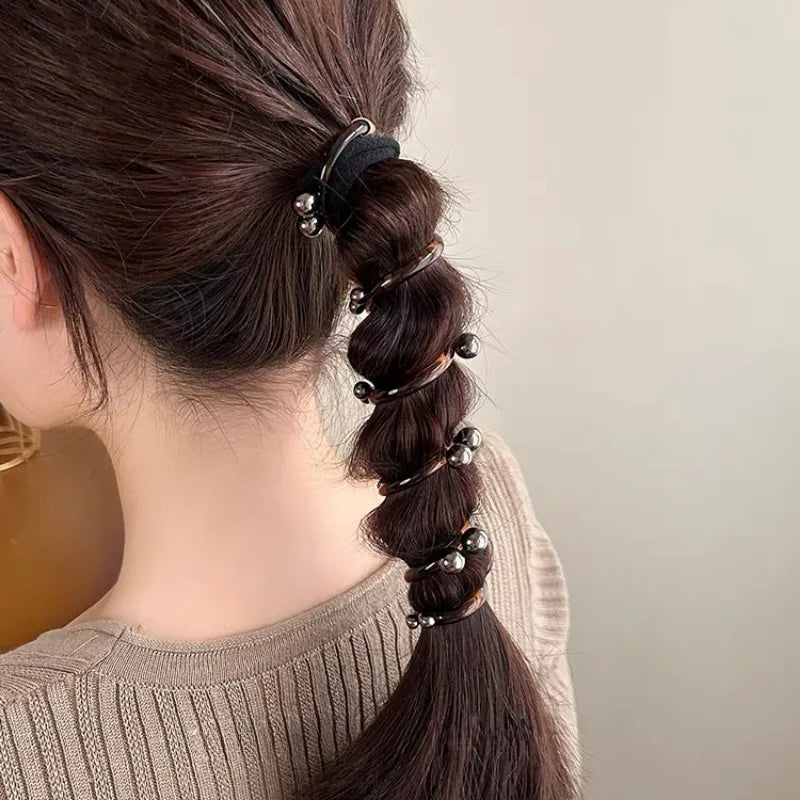 DAIIIBABYYY  -  New Long Telephone Hair Rings Creative High Elastic Headwear Elegant Pearl Low Ponytail Holder Fashion Hair Bands for Women