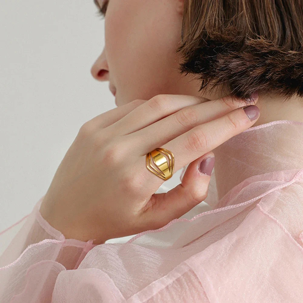 DAIIIBABYYY  -  Geometric Rhombus Ring Stainless Steel Minimalist Women Rings Fashion Jewelry 2024 Valentine's Day Gift for Lover