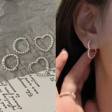 DAIIIBABYYY  -  Simple Silver Color Round Bead Heart-Shaped Circular Ear Buckle Fashion Small Versatile Earrings Women's Jewelry