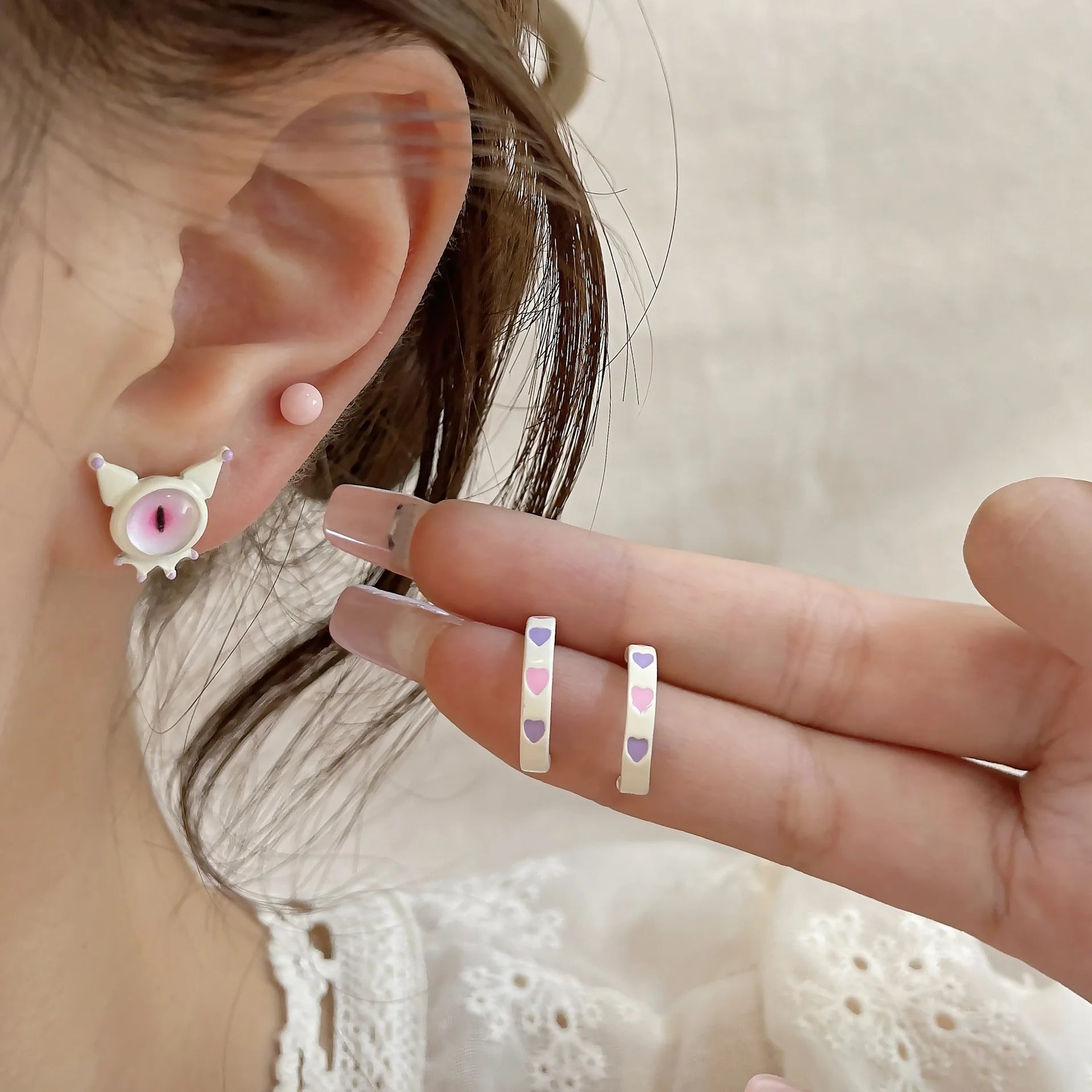 DAIIIBABYYY  -  Cute Funny Monster Eyes Stud Earrings Set Women Y2K Kpop Fashion C-Shape Earring Set Goth Jewelry brincos Accessories