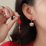 DAIIIBABYYY  -  Chinese Style 2024 Red Little Lion Bell Pendant Earrings for Women The Year of The Dragon Gift New Year Festive Jewelry Gifts