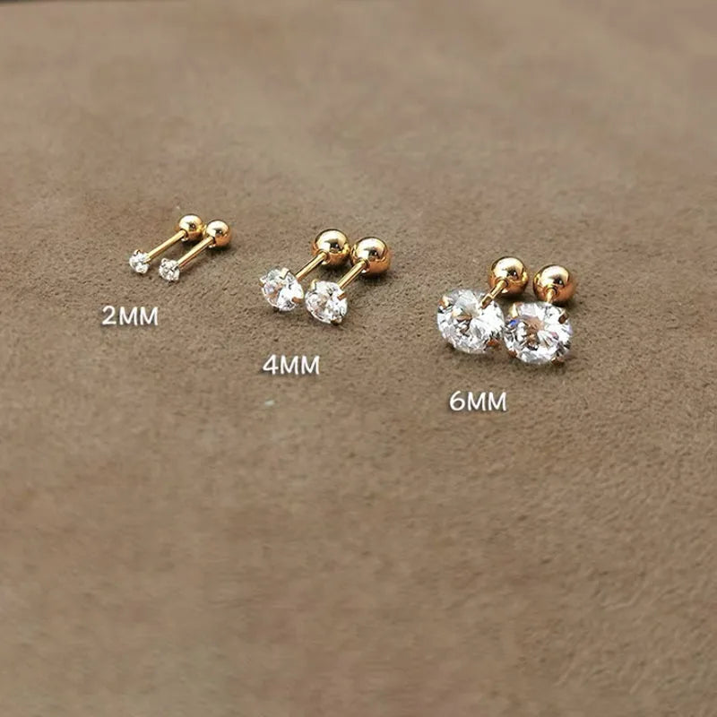 DAIIIBABYYY  -  1pc 3/4/5/6/7/8mm 3 Colors Punk Stainless Titanium Steel  Zircon Crystal Stud Earrings For Men Women Tragus Helix Body Piercing