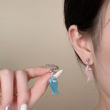 Daiiibabyyy  Fashionable Summer Cute Fun Blue Small Fish Zircon Pendant Women's Beach Style Party Jewelry Earrings Gift