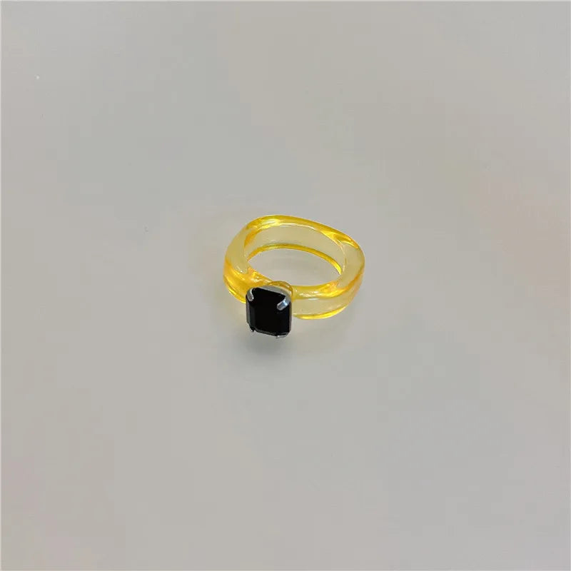 DAIIIBABYYY  -  New Colorful Transparent Acrylic Rhinestone Resin Ring Geometry Simple Rings for Women Girls Jewelry Party Gifts