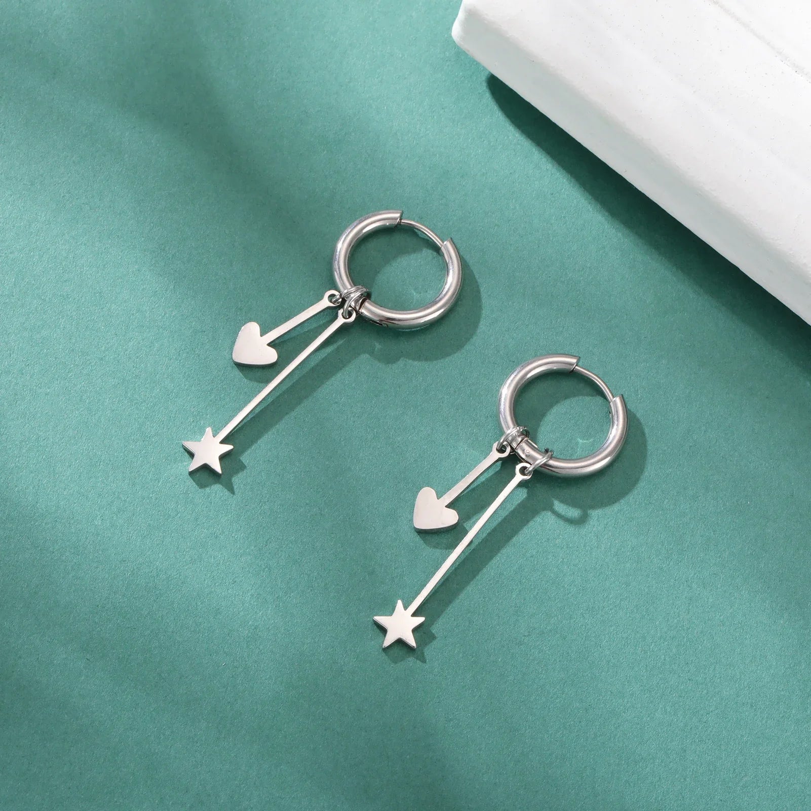 DAIIIBABYYY  -  Love Star Pendant Stainless Steel Earrings for Women's Girls Fashion Sweet Romantic Valentine's Day Gifts Jewelry Gifts