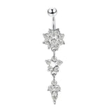 DAIIIBABYYY  -  Fashion Zircon Heart Belly Button Piercing for Women Stainless Steel Long Flower Pendant Navel Rings Piercing Ombligo Jewelry