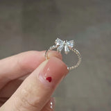 DAIIIBABYYY  -  Sweet Fashion Zircon Bowknot Rings for Women Girls Y2K Crystal Silver Color Adjustable Opening Ring Wedding Party Jewelry Gifts