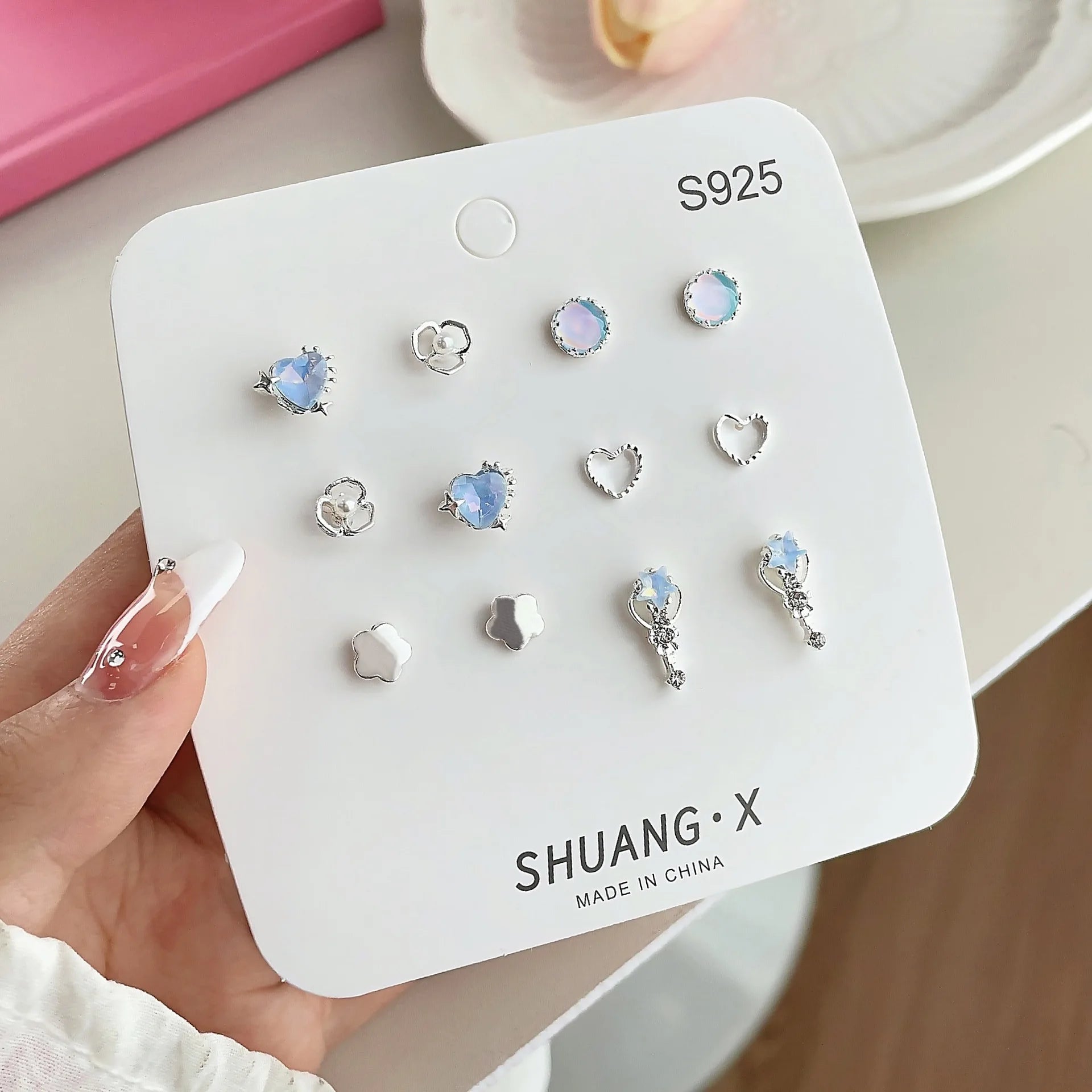 DAIIIBABYYY  -   Girls Y2K Sweet Butterfly Pink Heart Rhinestone Flower Stud Earrings Set Korean Fashion Women Bow Floral Earring Jewelry