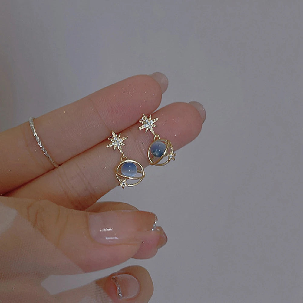 DAIIIBABYYY  -  Fashion Cosmic Star River Earrings Blue Opal Niche Unique Planet Earrings Ear Studs Women Versatile Ear Jewelry