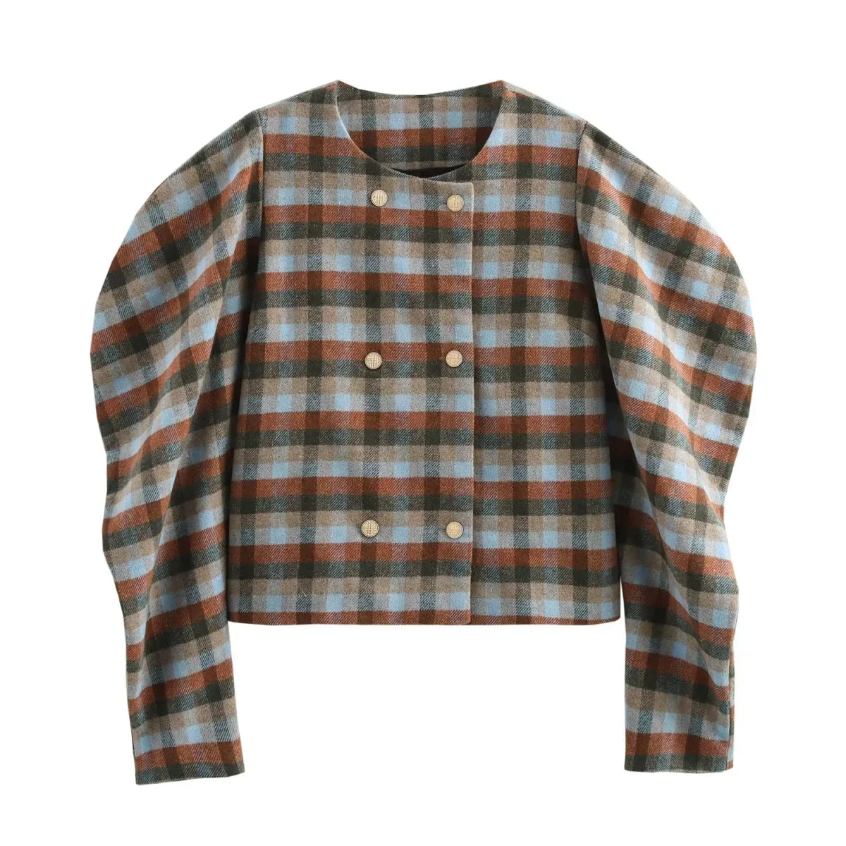 DAIIIBABYYY  -  Woman Autumn Fashion Vintage Woolen Jacket Plaid O-Neck Long Sleeves Buttons Double Breasted Female Chic Streetwear Style Coats