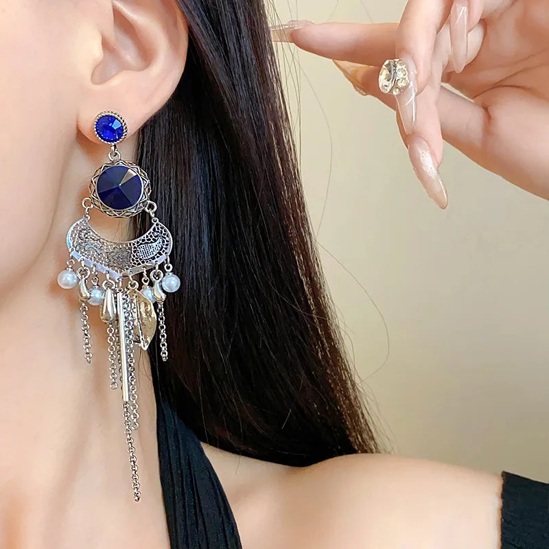 DAIIIBABYYY  -  Flower Leaf Pearl Tassel Earrings Ethnic Style Earrings