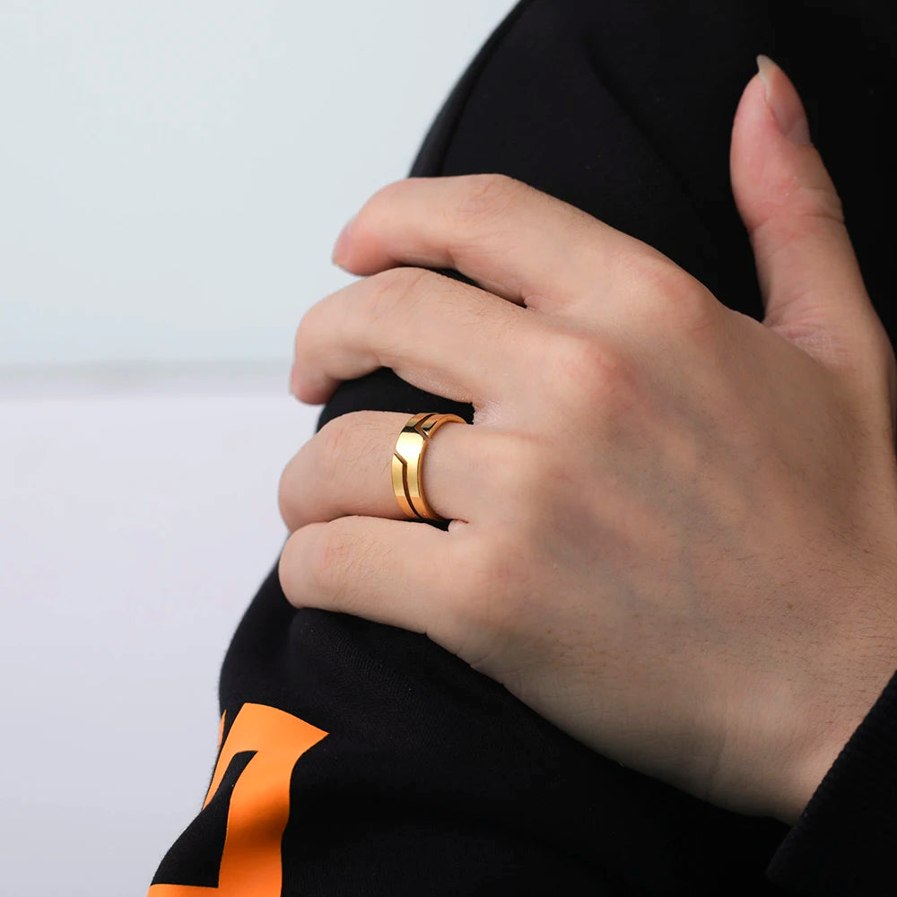 DAIIIBABYYY  -  Stainless Steel Ring for Men Women Black Minimalist Casual Finger Rings  Couple Jewelry Wedding Gift for Lover