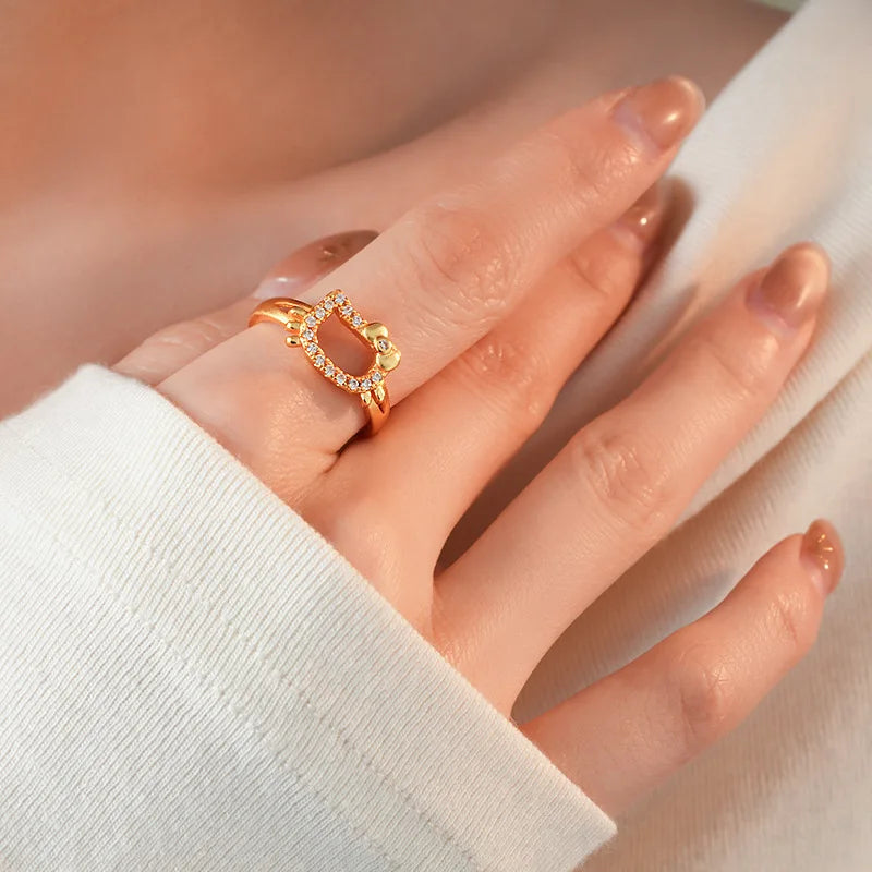 Daiiibabyyy  Zircon Bow Little Cat Ring for Women Light Luxury High Grade Finger Rings  Exquisite Wedding Accessories
