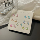 DAIIIBABYYY  -  Colorful Fairy Heart Stone Butterfly Moon Star Stud Earrings Set Women Y2K Sparkling Fashion Week 7 Days Earring Jewelry Gift
