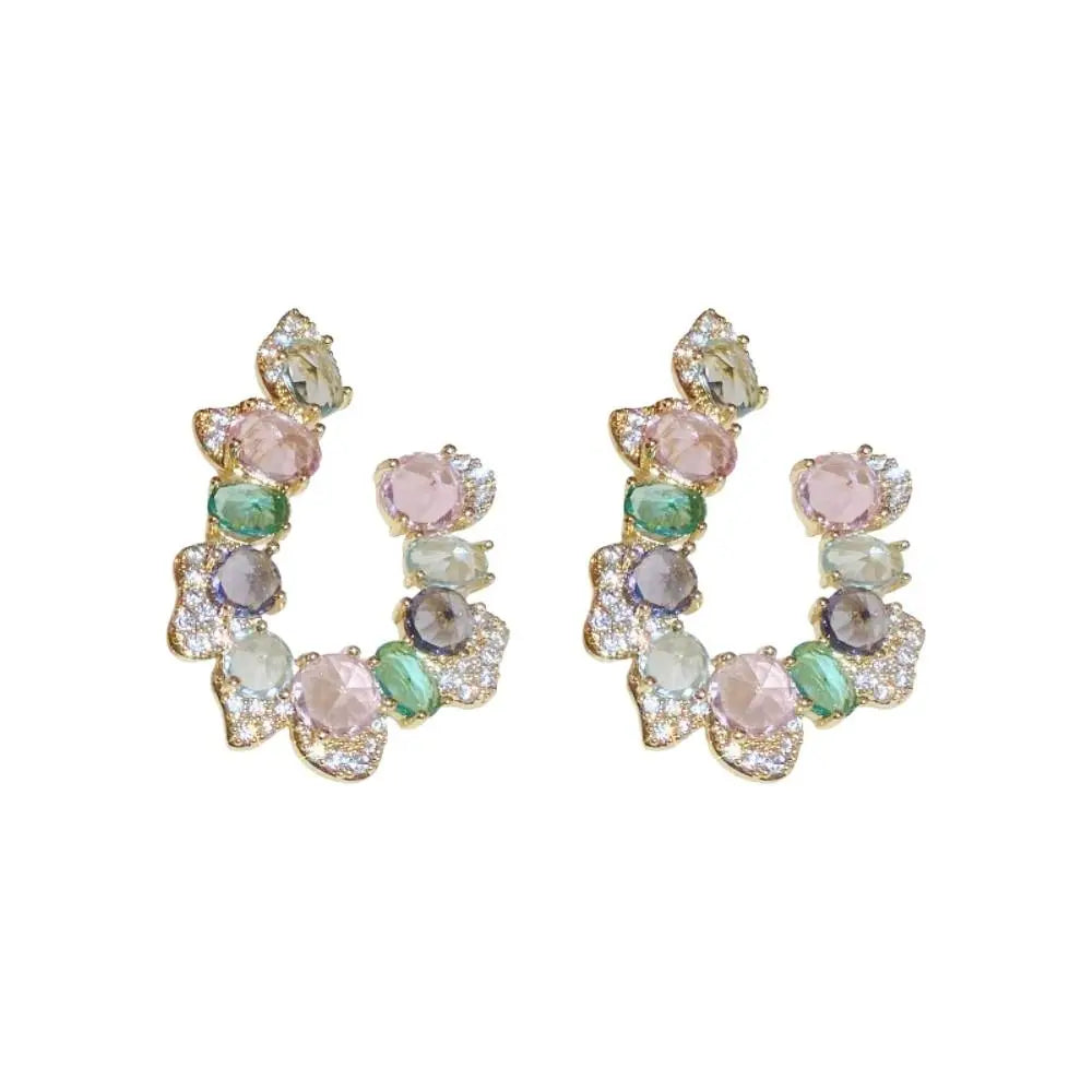 DAIIIBABYYY  -  Korean Style Big Flower Stud Earrings Big Crystal Exquisite Zircon Stone Earrings Fashion Jewelry Rhinestone Earrings Wedding