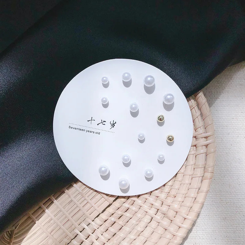 DAIIIBABYYY  -  Korean Fashion New Week Stud Earrings Set for Women Mini Sweet Pearl Heart Bow Rainbow Earring Luxury Jewelry Gift