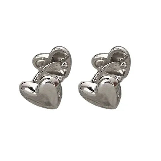 DAIIIBABYYY  -  Punk Silver Metal Heart Ear Cuff Clips Fake Piercing Earrings for Women Fashion Stainless Steel Earring Jewelry Gifts