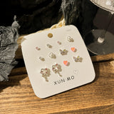 DAIIIBABYYY  -  Sweet Y2K Blue Aurora Rhinestone Heart Star Moon Stud Earrings Set Women Korean Fashion Butterfly Earring Jewelry Gift