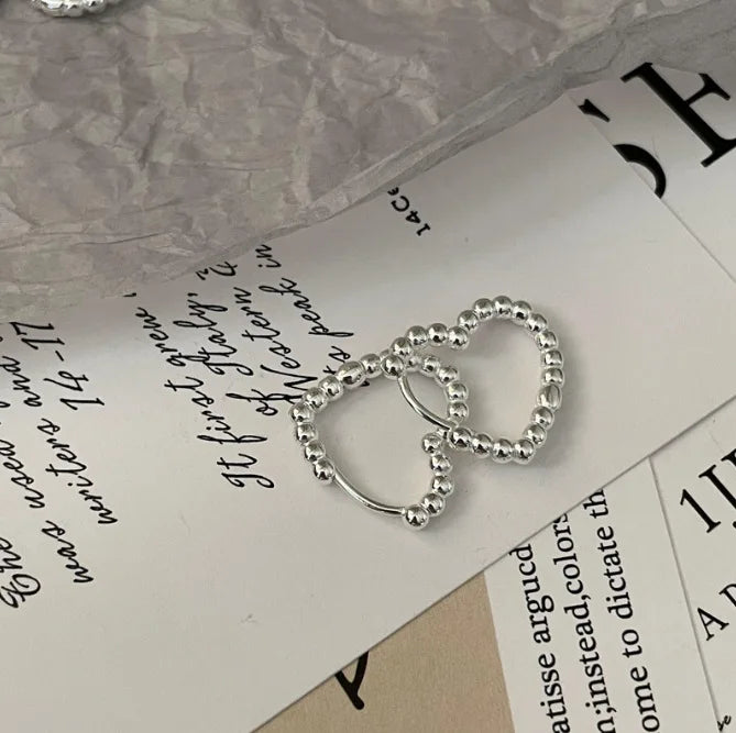 DAIIIBABYYY  -  Simple Silver Color Round Bead Heart-Shaped Circular Ear Buckle Fashion Small Versatile Earrings Women's Jewelry