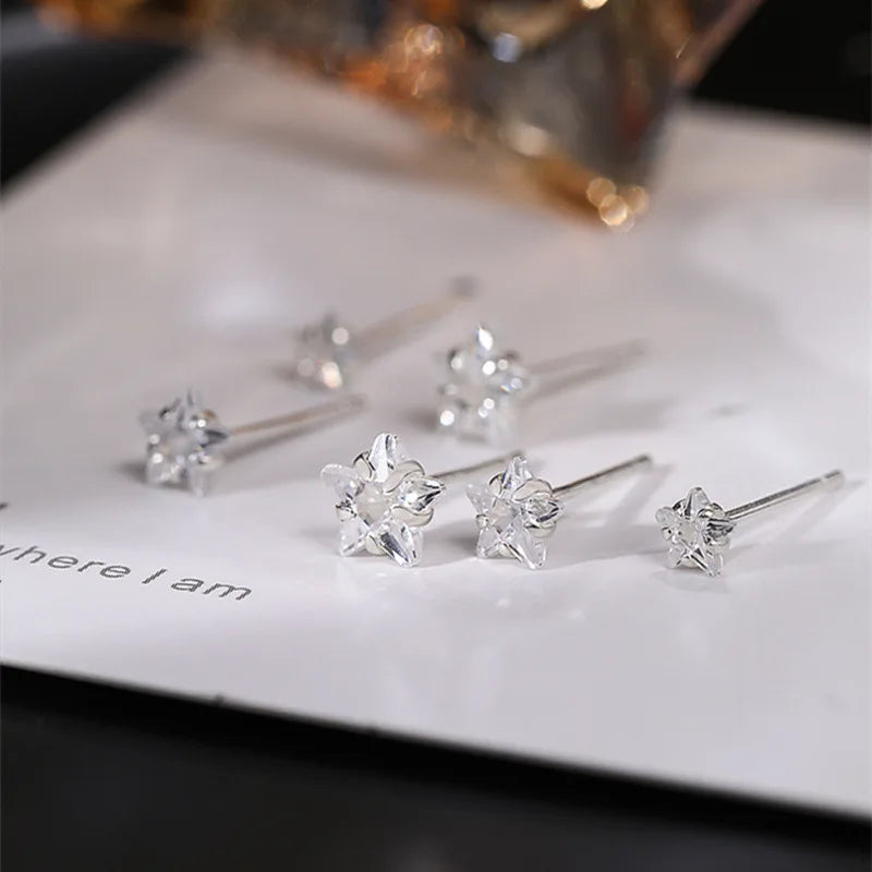 DAIIIBABYYY  -  4/5/6mm Mini Zircon Crystal Star Stud Earrings for Women Simple Cute Sleeping Without Wearing Teen Ear Pierced Jewelry Gifts