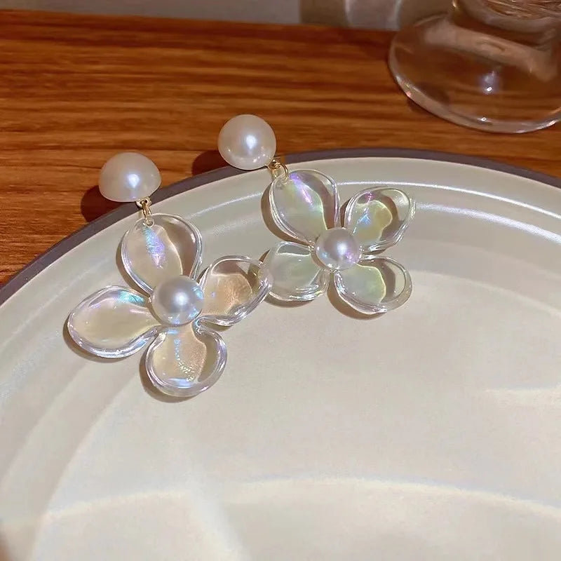 DAIIIBABYYY  -  Creative Design Acrylic Transparent Flower Drop Dangle Earrings for Women Charm Big Pearl Stud Earring Party Jewelry Accessories