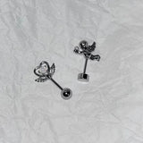 DAIIIBABYYY  -  One Piece Design Heart-shaped Love Wings Faux Fairy Wand Shape Earrings Women's New Trend Party Accessories Holiday Jewelry Gift