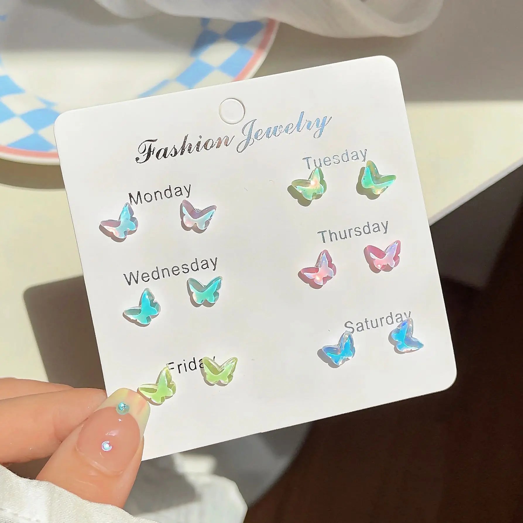 DAIIIBABYYY  -  Y2K Colorful Shiny Heart Stone Butterfly Shape Stud Earring Set Women Korean Fashion A Week Earrings Jewelry Party Gift