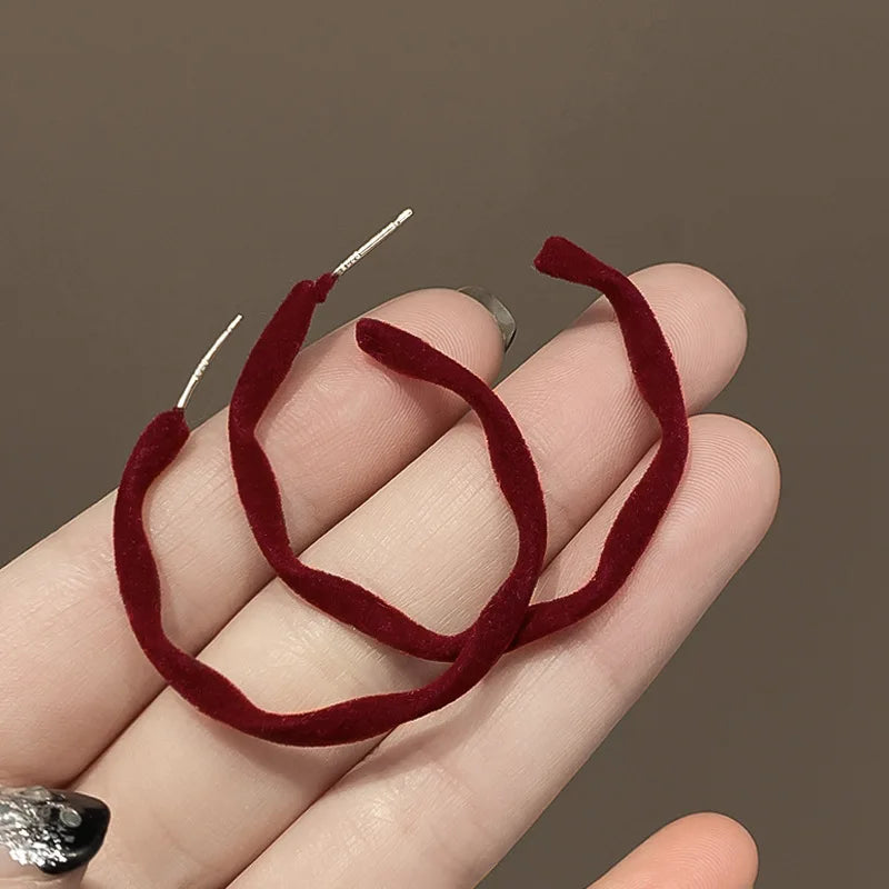 DAIIIBABYYY  -  Women New Year Christmas Wine Red Velvet Bow Earrings Korean Fashion Girls White Plush Ball Dangle Earring Jewelry Gift