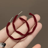 DAIIIBABYYY  -  Women New Year Christmas Wine Red Velvet Bow Earrings Korean Fashion Girls White Plush Ball Dangle Earring Jewelry Gift