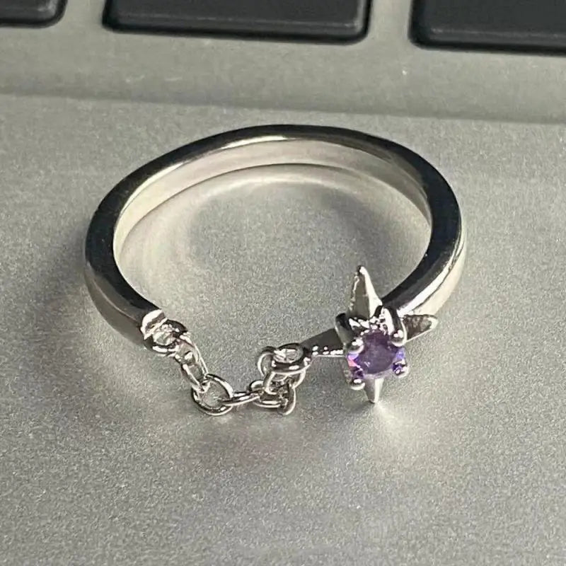 DAIIIBABYYY  -  Simple Purple Zircon Cross Star Chain Rings Fashion Romantic Geometric Chain Splice Rings Women Girl Finger Jewelry Accessories