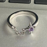 DAIIIBABYYY  -  Simple Purple Zircon Cross Star Chain Rings Fashion Romantic Geometric Chain Splice Rings Women Girl Finger Jewelry Accessories