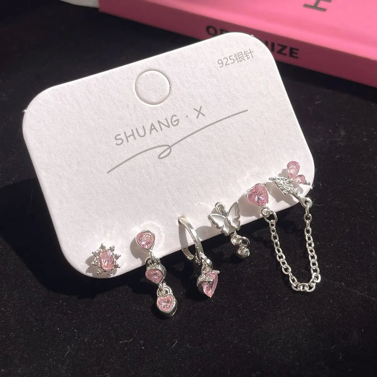 DAIIIBABYYY  -  Sweet Cool INS Pink Color Rhinestone Crystal Geometry Stud Earrings Set Women Korean Fashion Kpop Tassel Earring Jewelry