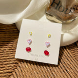 DAIIIBABYYY  -  Geometric Stud Earrings Set Women Laser Colorful Heart Round Butterfly Fish Tail Purple Earring Korean Fashion Jewelry