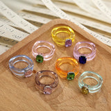 DAIIIBABYYY  -  New Colorful Transparent Acrylic Rhinestone Resin Ring Geometry Simple Rings for Women Girls Jewelry Party Gifts