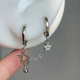 DAIIIBABYYY  -  Hiphop Punk Rhinestone Star Chain Double Ear Hole Fashion Silver Color Round Bead Pendant Hoop Earrings Y2K Fashion Jewelry Gift