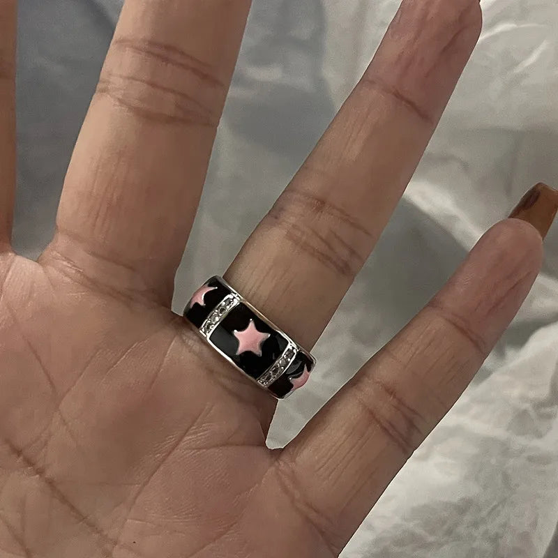 DAIIIBABYYY  -  Pink Acrylic Butterfly Knuckle Ring Set For Women Crystal Enamel Flower Rings Girls Fashion Jewelry