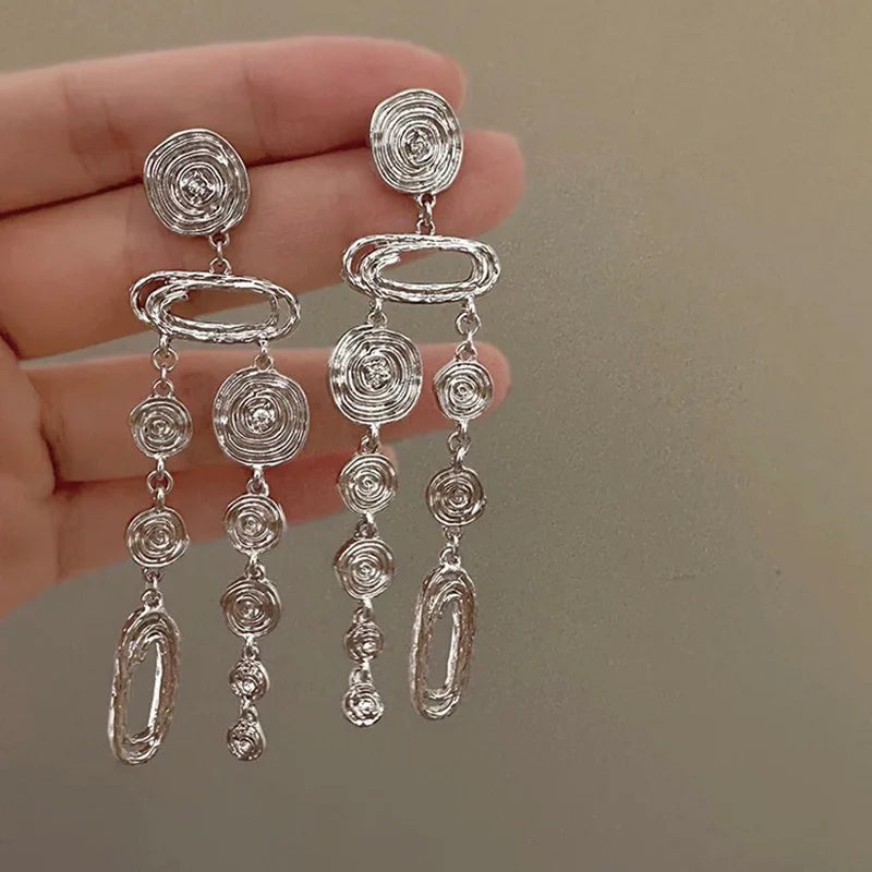 DAIIIBABYYY  -  Personalized round micro-set geometric tassel stud earrings