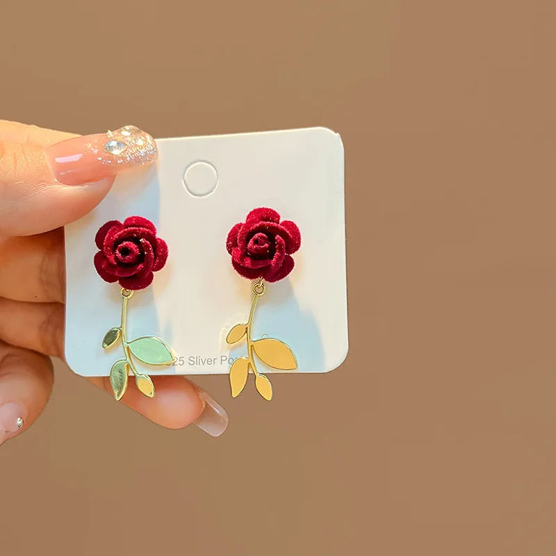 DAIIIBABYYY  -  Women New Year Christmas Wine Red Velvet Bow Earrings Korean Fashion Girls White Plush Ball Dangle Earring Jewelry Gift