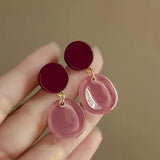 DAIIIBABYYY  -  Candy Pink Color Geometric Resin Dangle Earrings for Women Hong Kong Style Retro Personality Fashion Trendy Simple Jewelry