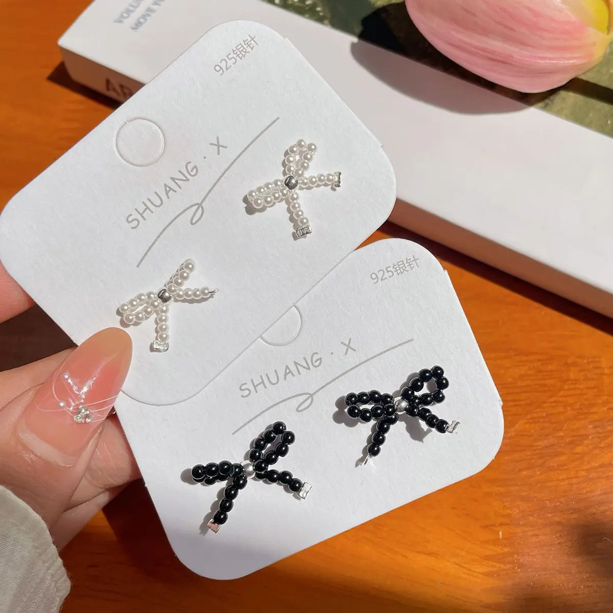 DAIIIBABYYY  -  Korean Fashion Beaded Bow-knot Stud Earrings for Women Kpop INS Style Temperament Simple Bow Earring Jewelry Party Gift