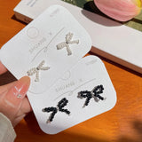 DAIIIBABYYY  -  Korean Fashion Beaded Bow-knot Stud Earrings for Women Kpop INS Style Temperament Simple Bow Earring Jewelry Party Gift