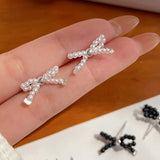 DAIIIBABYYY  -  Korean Fashion Beaded Bow-knot Stud Earrings for Women Kpop INS Style Temperament Simple Bow Earring Jewelry Party Gift