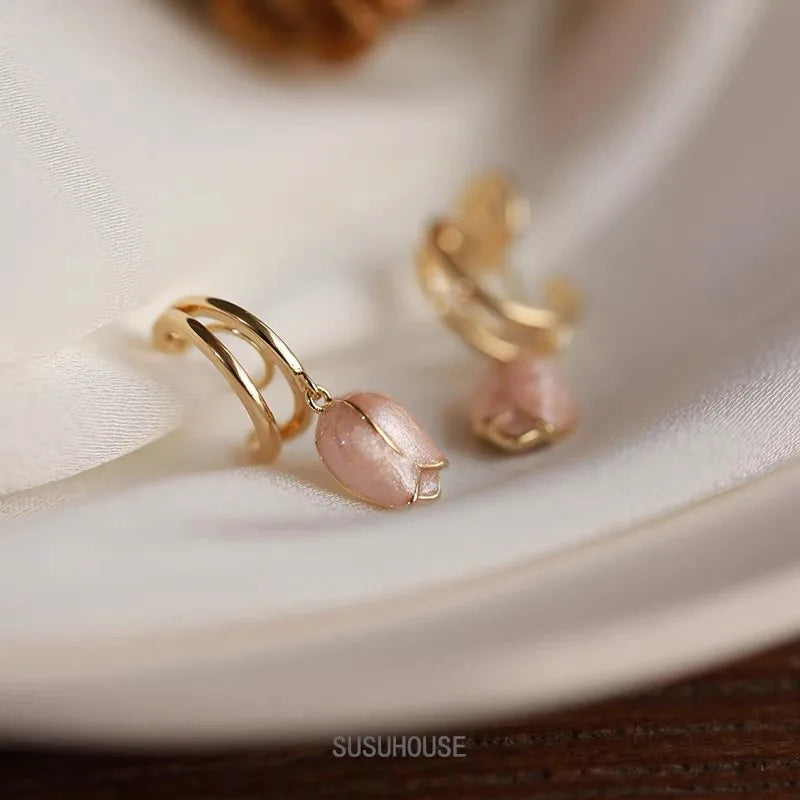 DAIIIBABYYY  -   Lily of the Valley Flower Drop Ear Cuff Earrings Clips for Women Floral No-piercing Korean Fashion Earring Jewelry