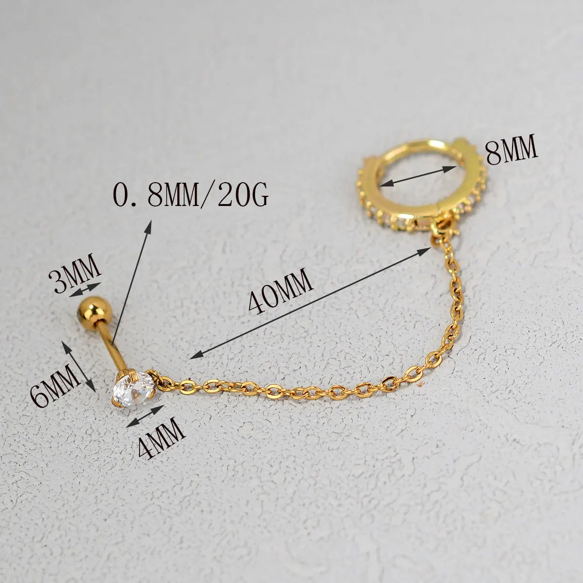 DAIIIBABYYY  -  1Piece Stainless Steel Crystal CZ Two Ear Hole Piercing Studs Earrings for Men/Women Long Tassel Hoop Earrings  Kpop Jewelry