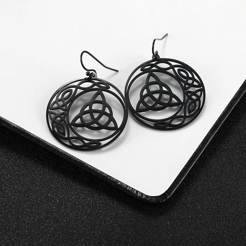 DAIIIBABYYY  -  Triangle Celtic Knot Crescent Edge Stainless Steel Earrings for Women's Fashion and Elegant Talisman Jewelry Gifts