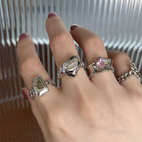 DAIIIBABYYY  -  Silver Color Broken Love Heart Rings For Women Girls Creative Design Fashion Temperament Sweet Anniversary Jewelry Gifts
