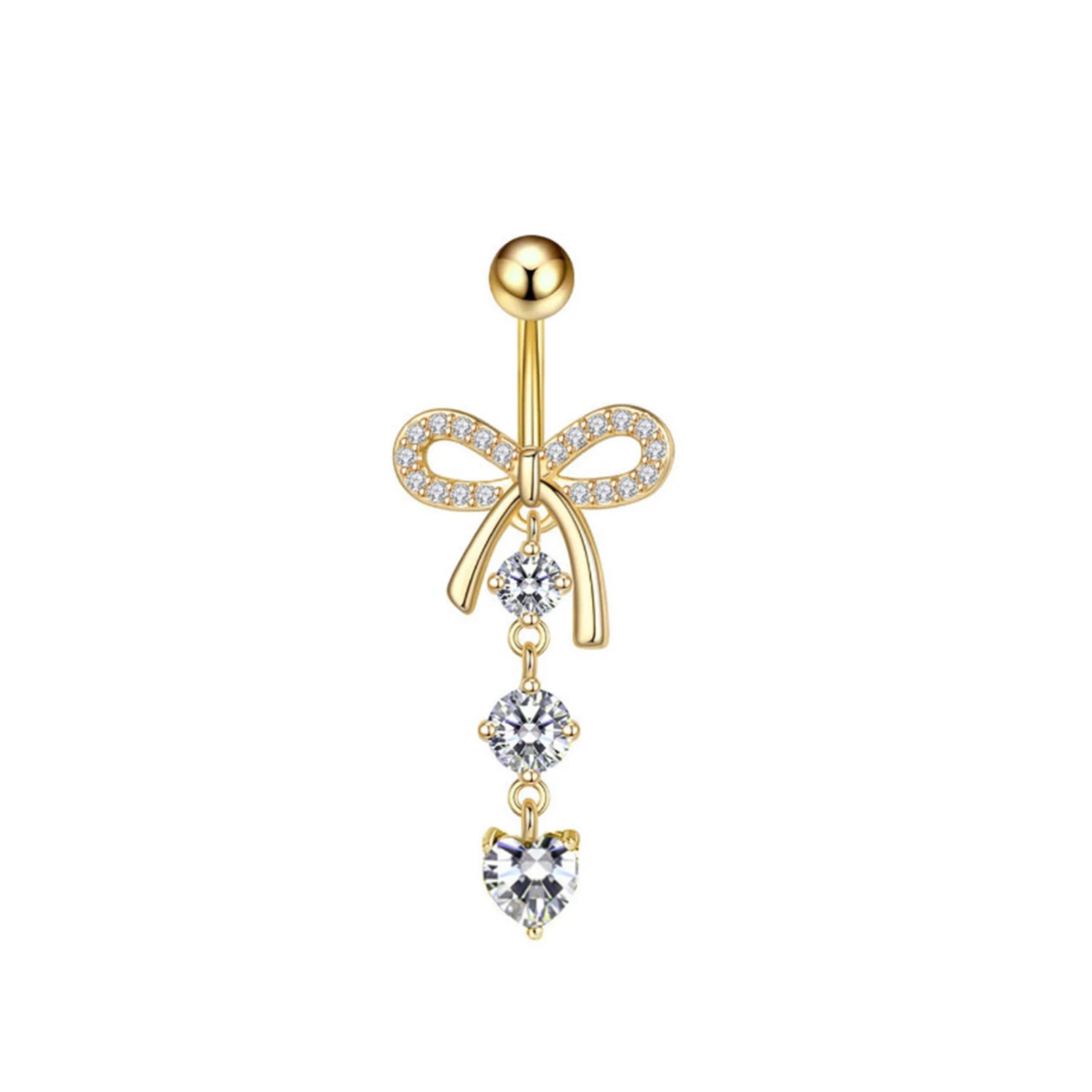 DAIIIBABYYY  -  Stainless Steel Belly Button Rings Crystal Bowknot Piercing Navel Heart Navel Piercing Belly Button Piercing Sexy Body Jewelry