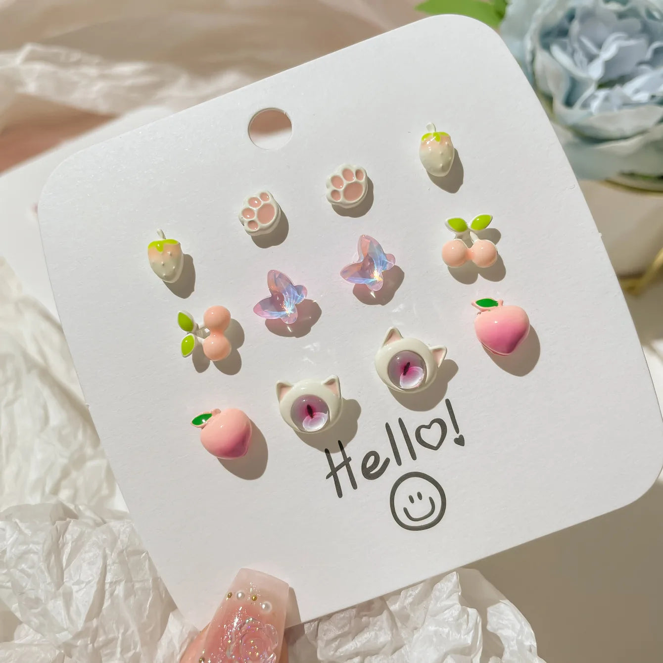 DAIIIBABYYY  -  Cute Pink Heart Butterfly Cat Cartoon Stud Earrings Set for Women Fashion Girls Dreamy Bow Pearl Floral Earring Jewelry