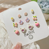 DAIIIBABYYY  -  Cute Pink Heart Butterfly Cat Cartoon Stud Earrings Set for Women Fashion Girls Dreamy Bow Pearl Floral Earring Jewelry