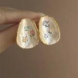 Daiiibabyyy  Fashion Flower Paved Shell Fashion Earrings For Women 2025 New Creative Pendientes